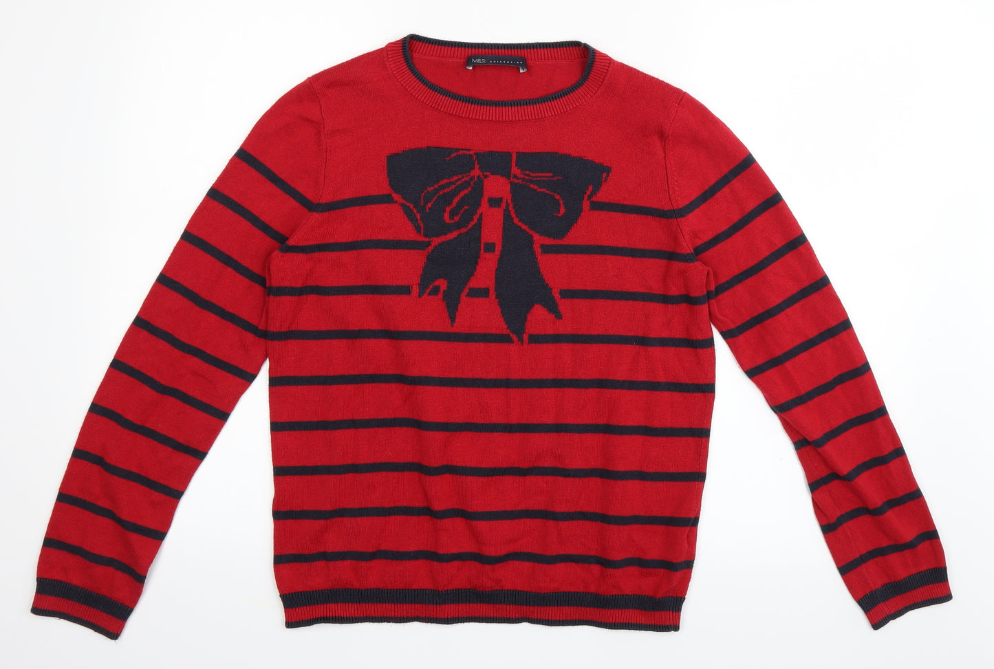 Marks and Spencer Womens Red Striped  Pullover Jumper Size 12  - Christmas