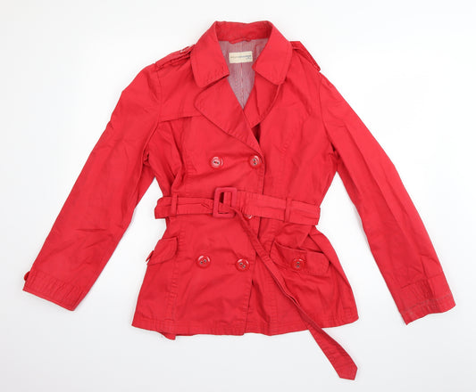 Front view of BHS women’s red trench coat coat, size UK 12