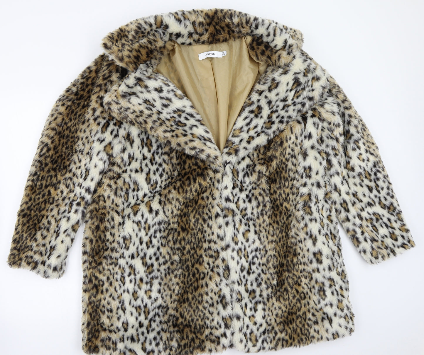 JustFab Womens Beige Animal Print  Jacket Coat Size XL