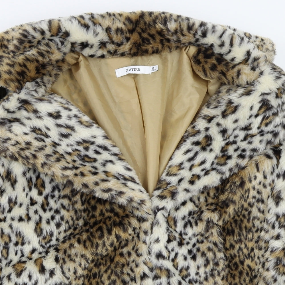 JustFab Womens Beige Animal Print  Jacket Coat Size XL
