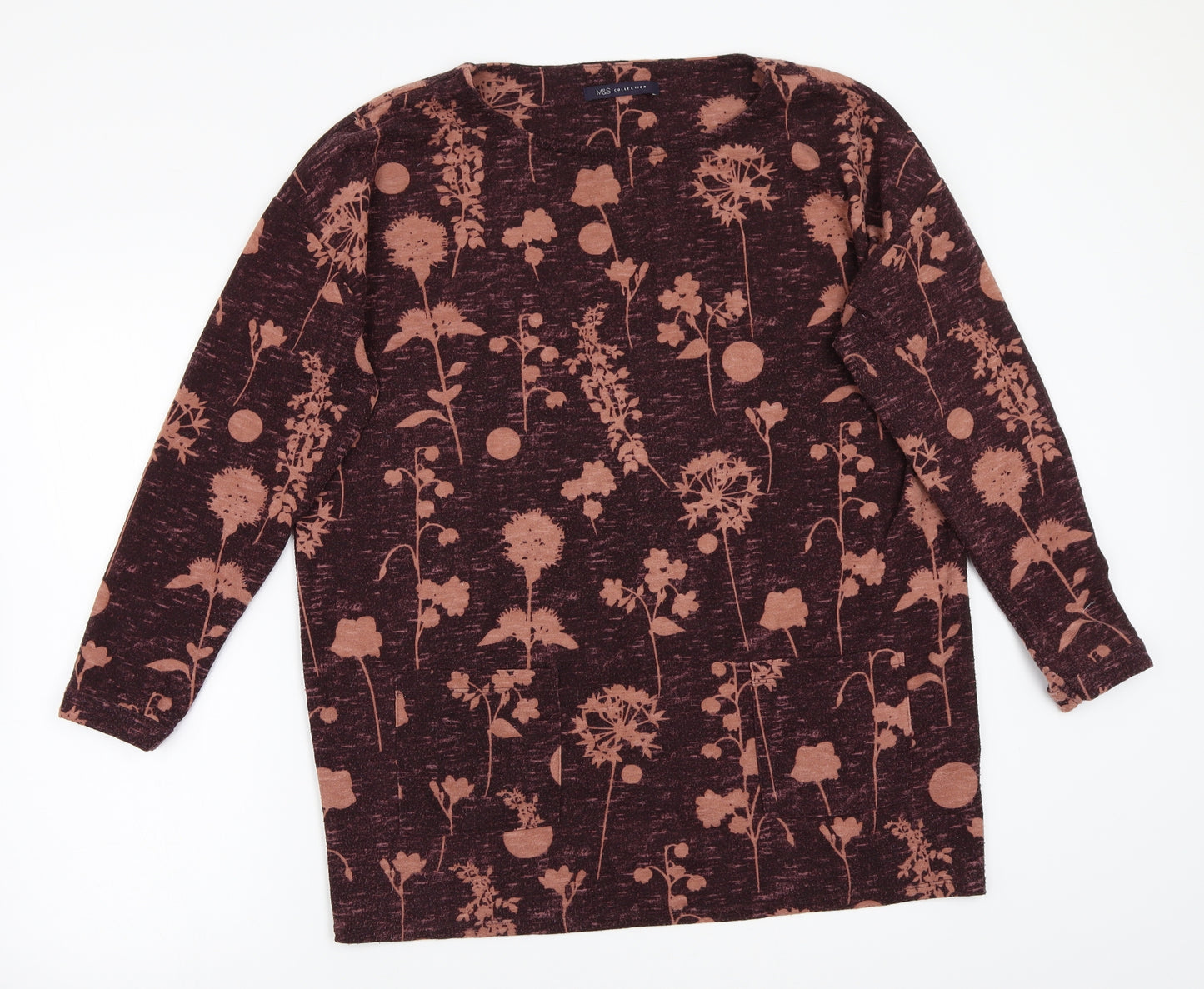 Marks and Spencer Womens Purple Floral  Basic T-Shirt Size 16
