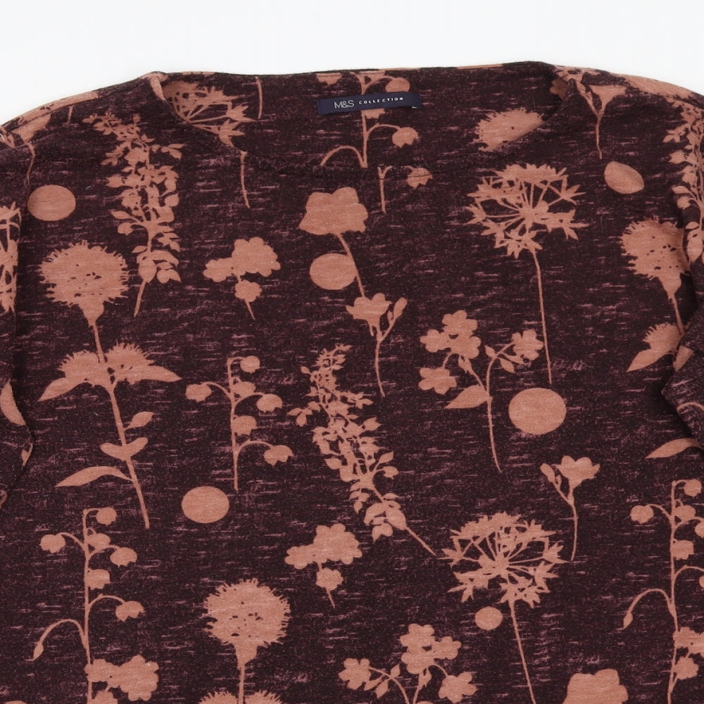 Marks and Spencer Womens Purple Floral  Basic T-Shirt Size 16