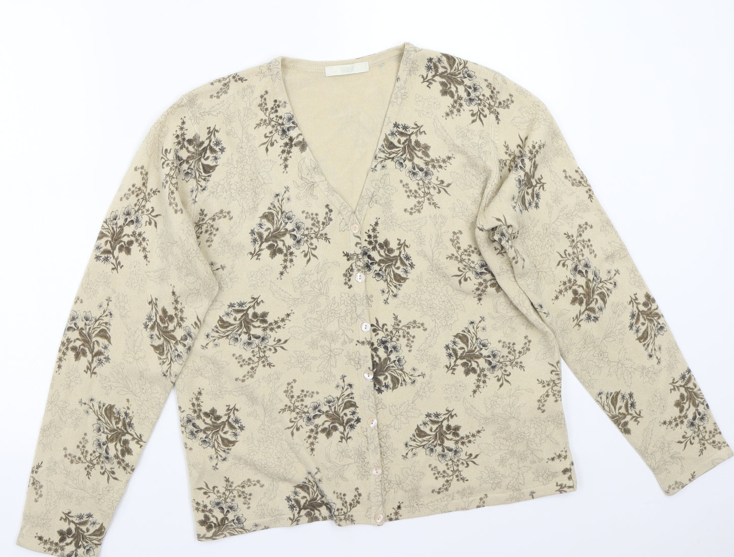 Marks and Spencer Womens Beige Floral  Cardigan Jumper Size 14