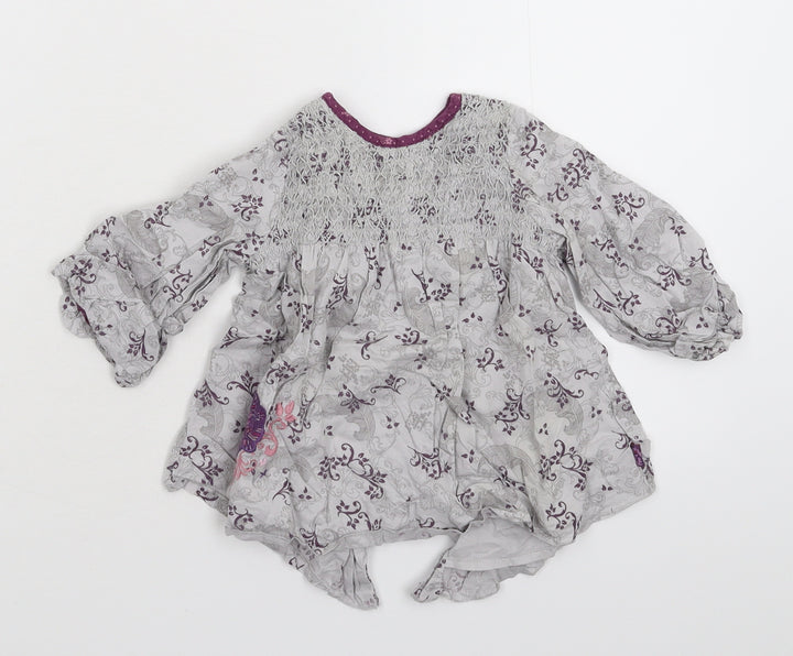 mamas & papas Girls Grey Floral Shirt Dress Size 3-6 Months