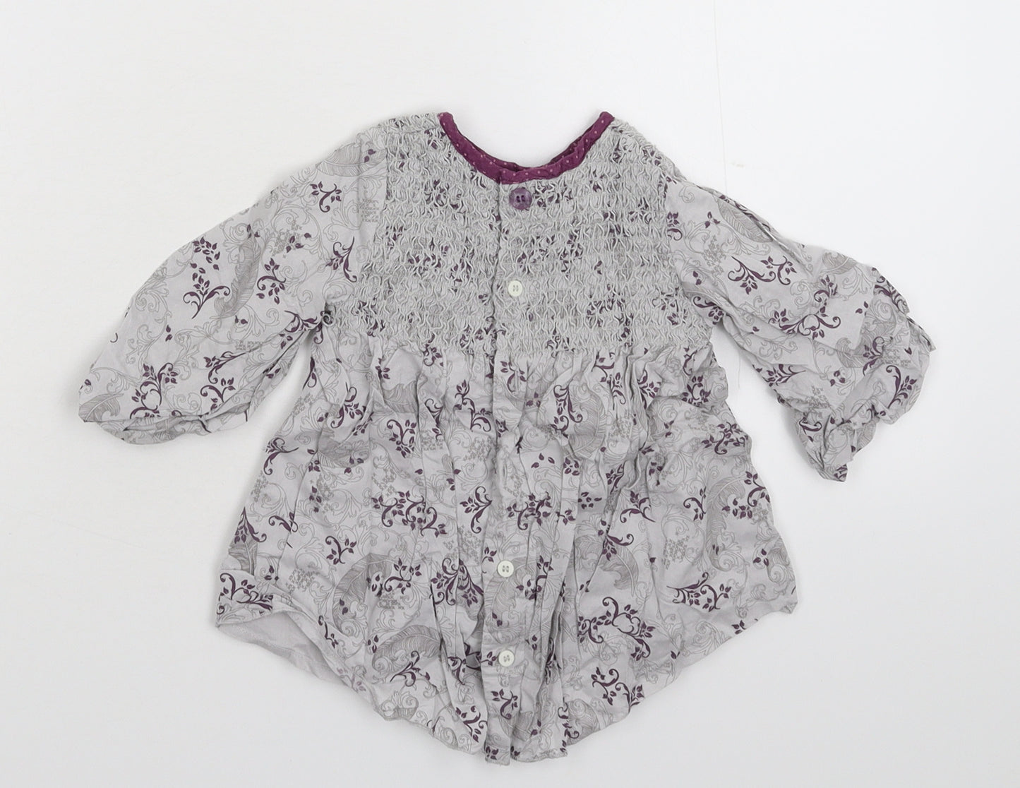 mamas & papas Girls Grey Floral  Shirt Dress  Size 3-6 Months
