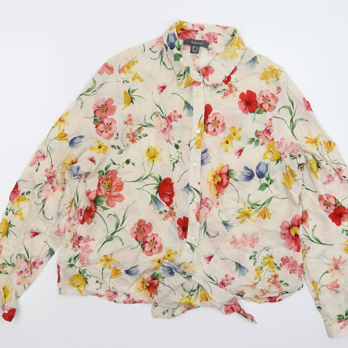 Primark Womens Beige Floral  Basic Button-Up Size 16