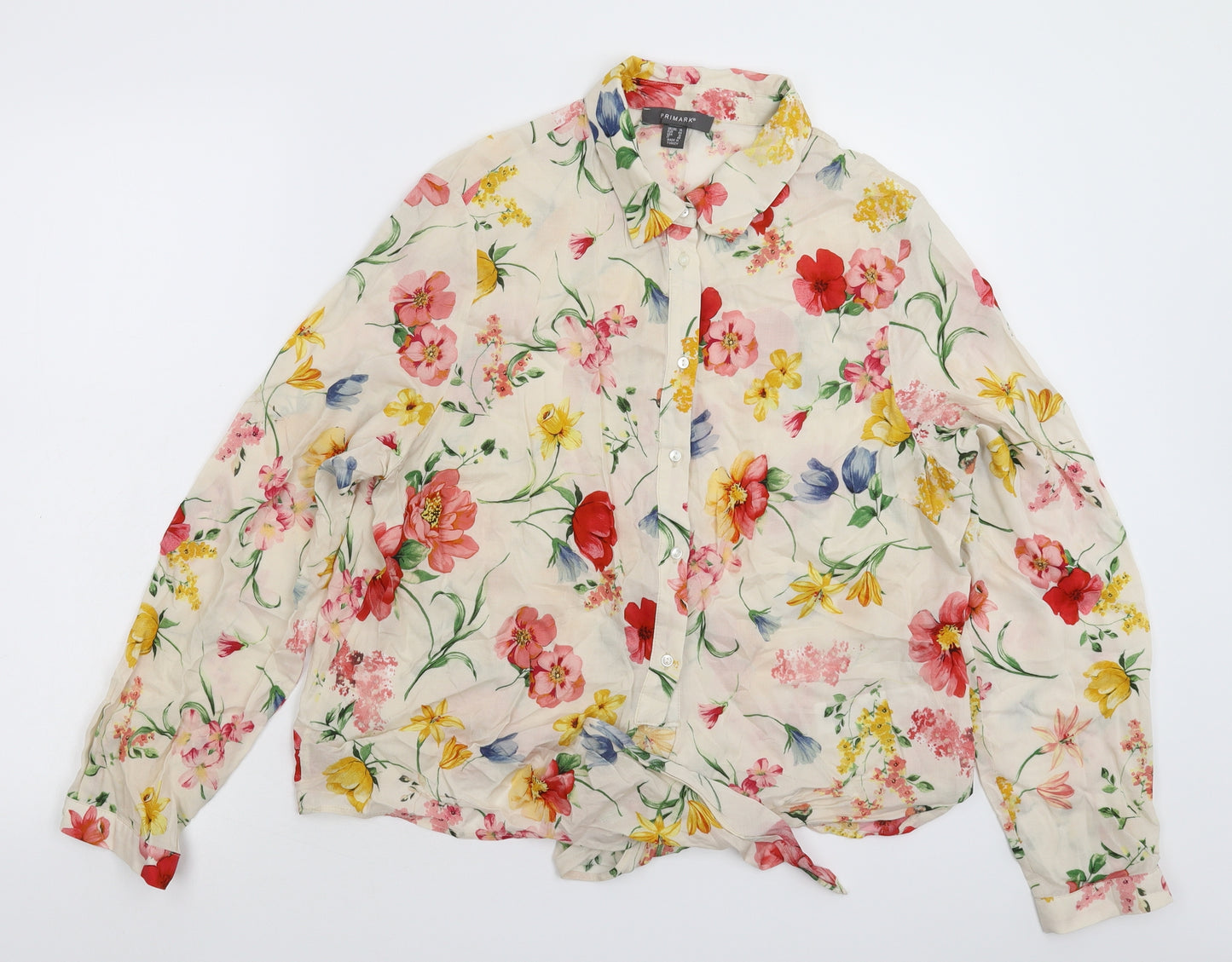 Primark Womens Beige Floral  Basic Button-Up Size 16