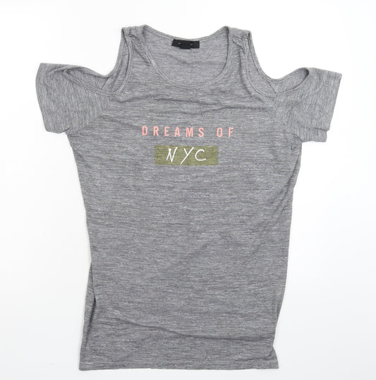 Front view of Atmosphere women’s grey striped basic t-shirt, size UK 12