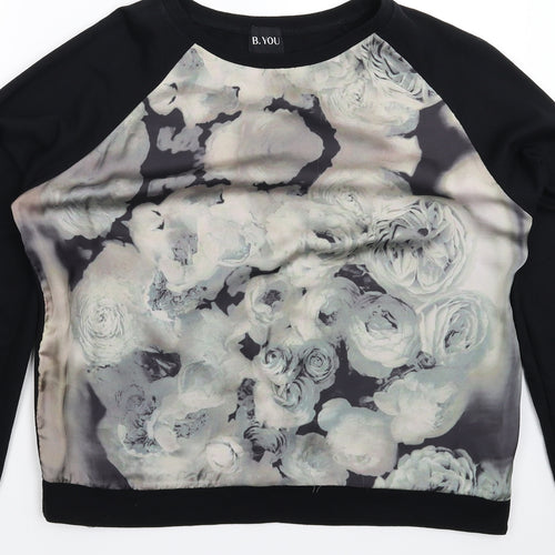 B You Womens Black Floral  Pullover Sweatshirt Size 14