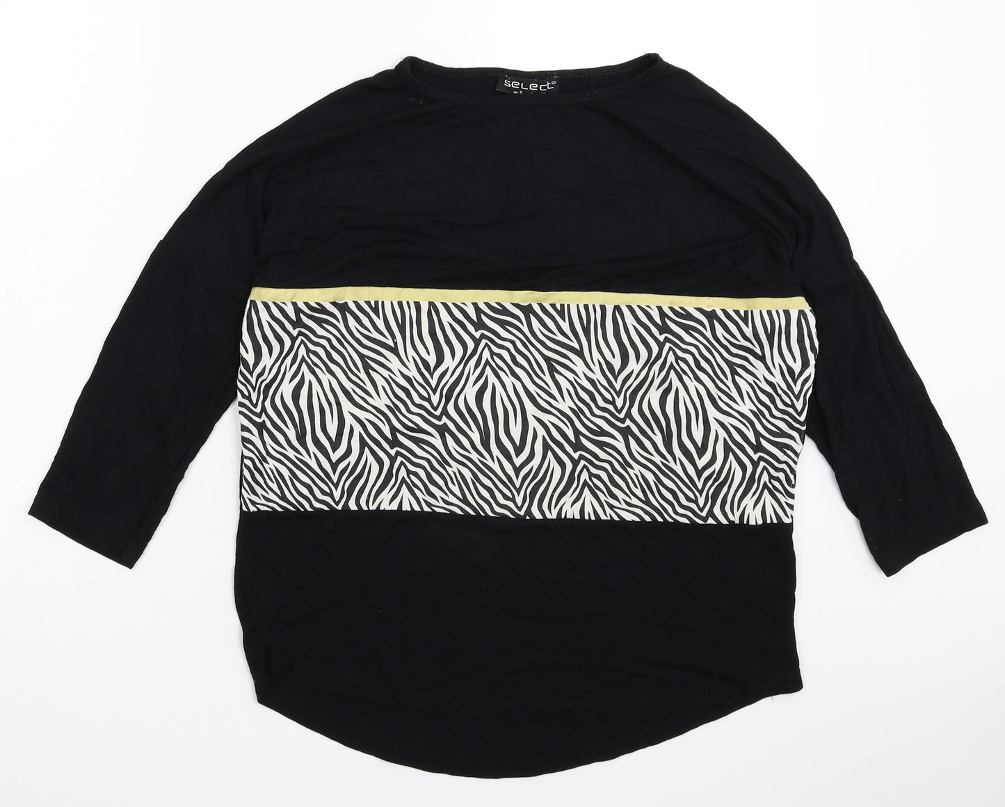 Select Womens Black Animal Print  Basic T-Shirt Size 8