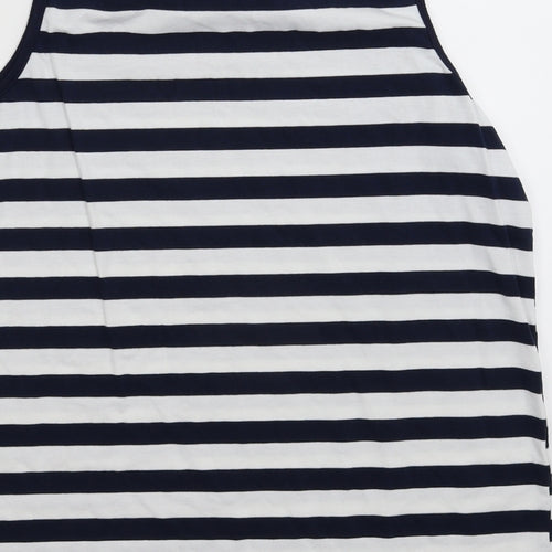 B You Womens Blue Striped  Basic Tank Size 14