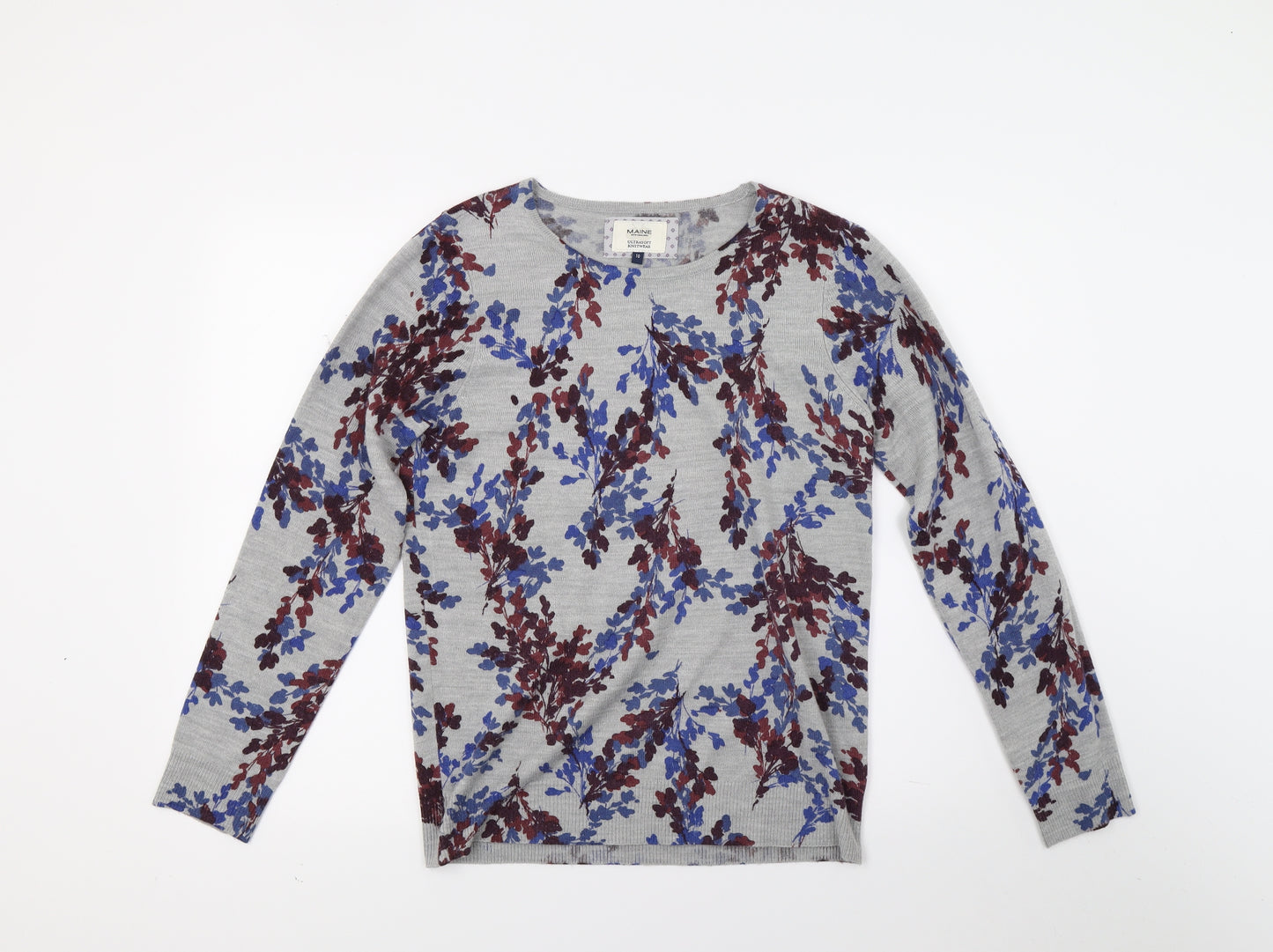 Maine Womens Grey Floral Knit Pullover Jumper Size 10