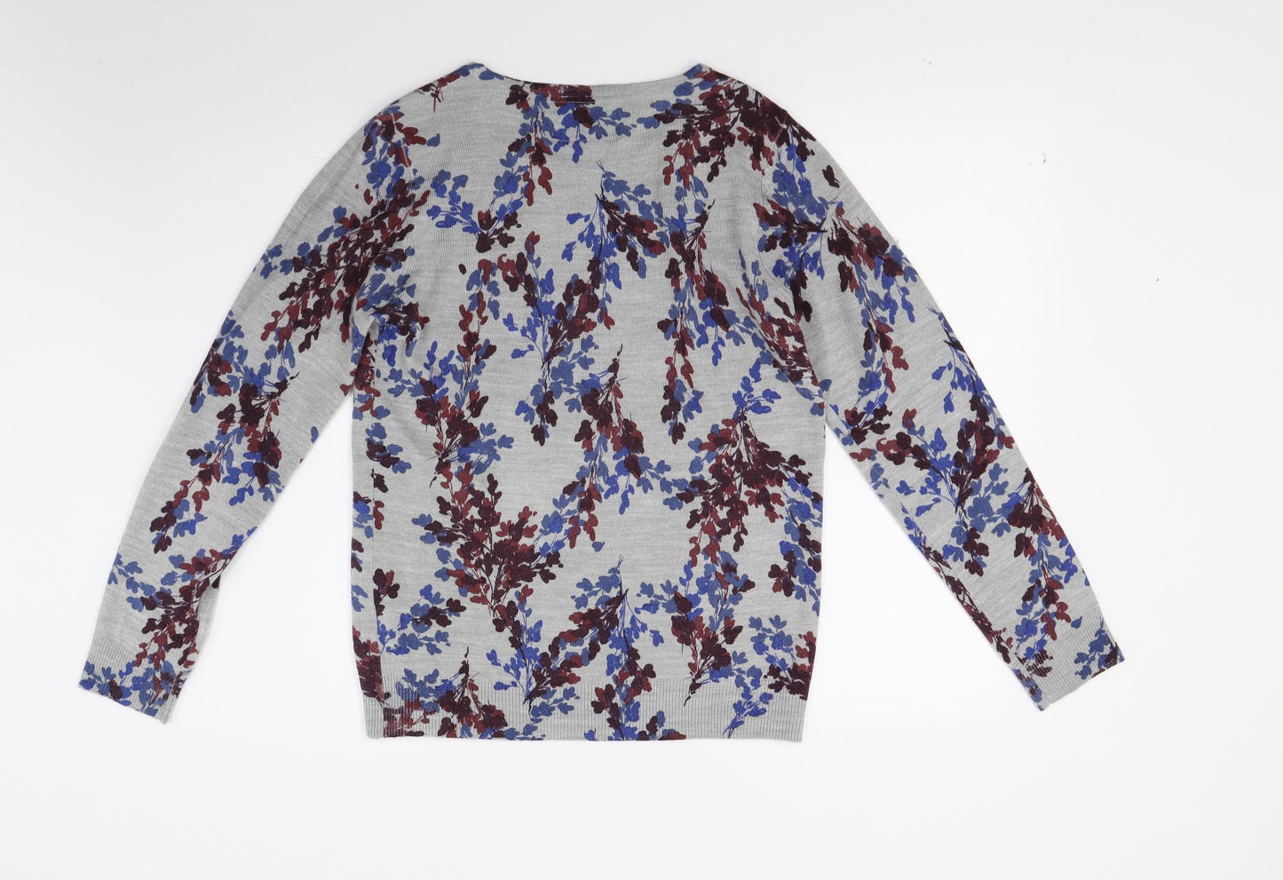 Maine Womens Grey Floral Knit Pullover Jumper Size 10