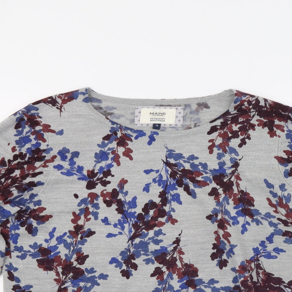Maine Womens Grey Floral Knit Pullover Jumper Size 10