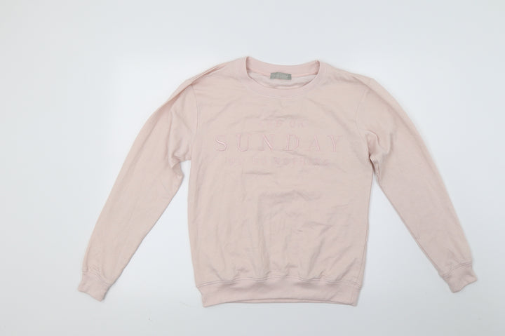 New Look Womens Pink Pullover Sweatshirt Size 6 - On Sunday We Do nothing