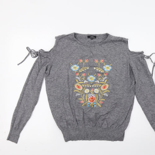 Unika Womens Grey Floral Knit Pullover Jumper Size M