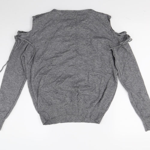 Unika Womens Grey Floral Knit Pullover Jumper Size M