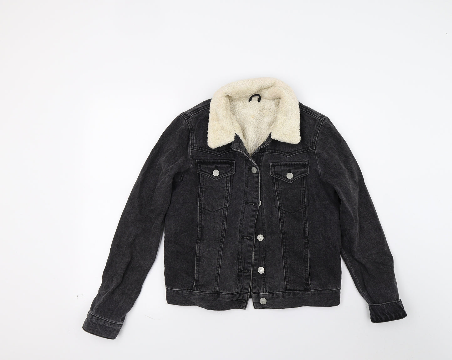 Topshop Womens Black  Denim Jacket Coat Size 6