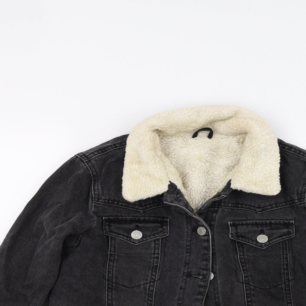 Topshop Womens Black  Denim Jacket Coat Size 6