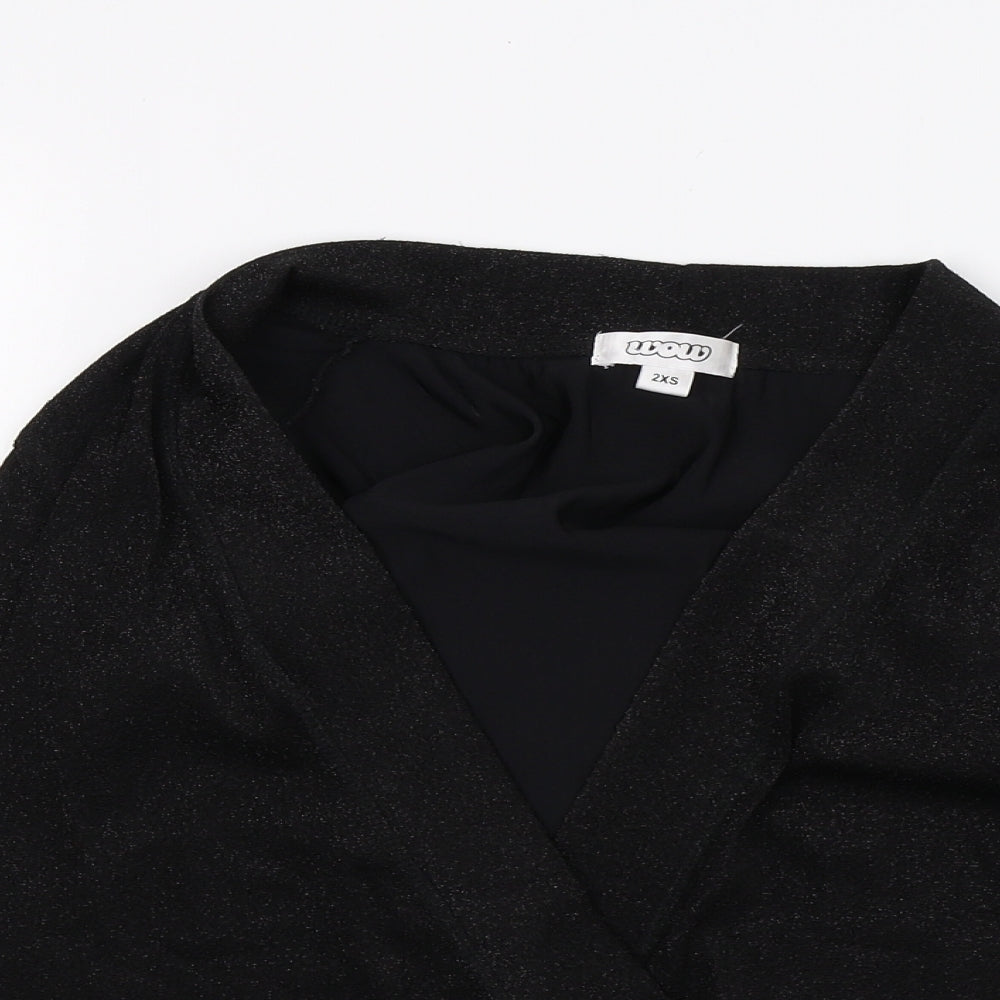 WOW Womens Black   Wrap Blouse Size 2XS