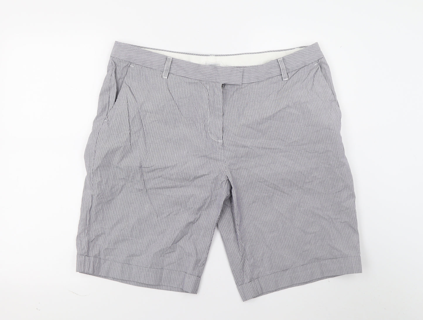 Marks and Spencer Womens Grey Striped  Bermuda Shorts Size 18