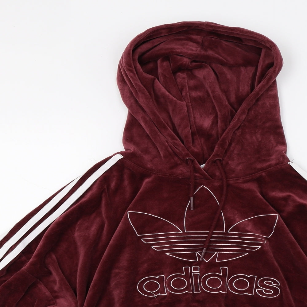 adidas Womens Red  Fleece Pullover Hoodie Size 10