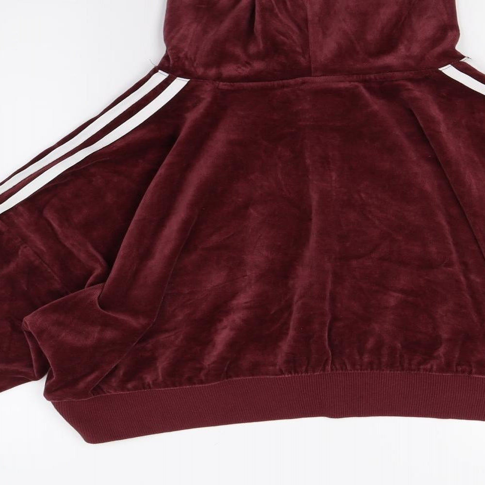 adidas Womens Red  Fleece Pullover Hoodie Size 10