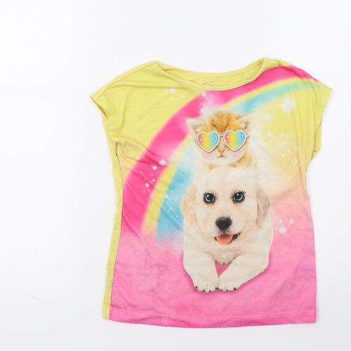 365 kids Girls Yellow   Basic T-Shirt Size 6 Years  - Dog print