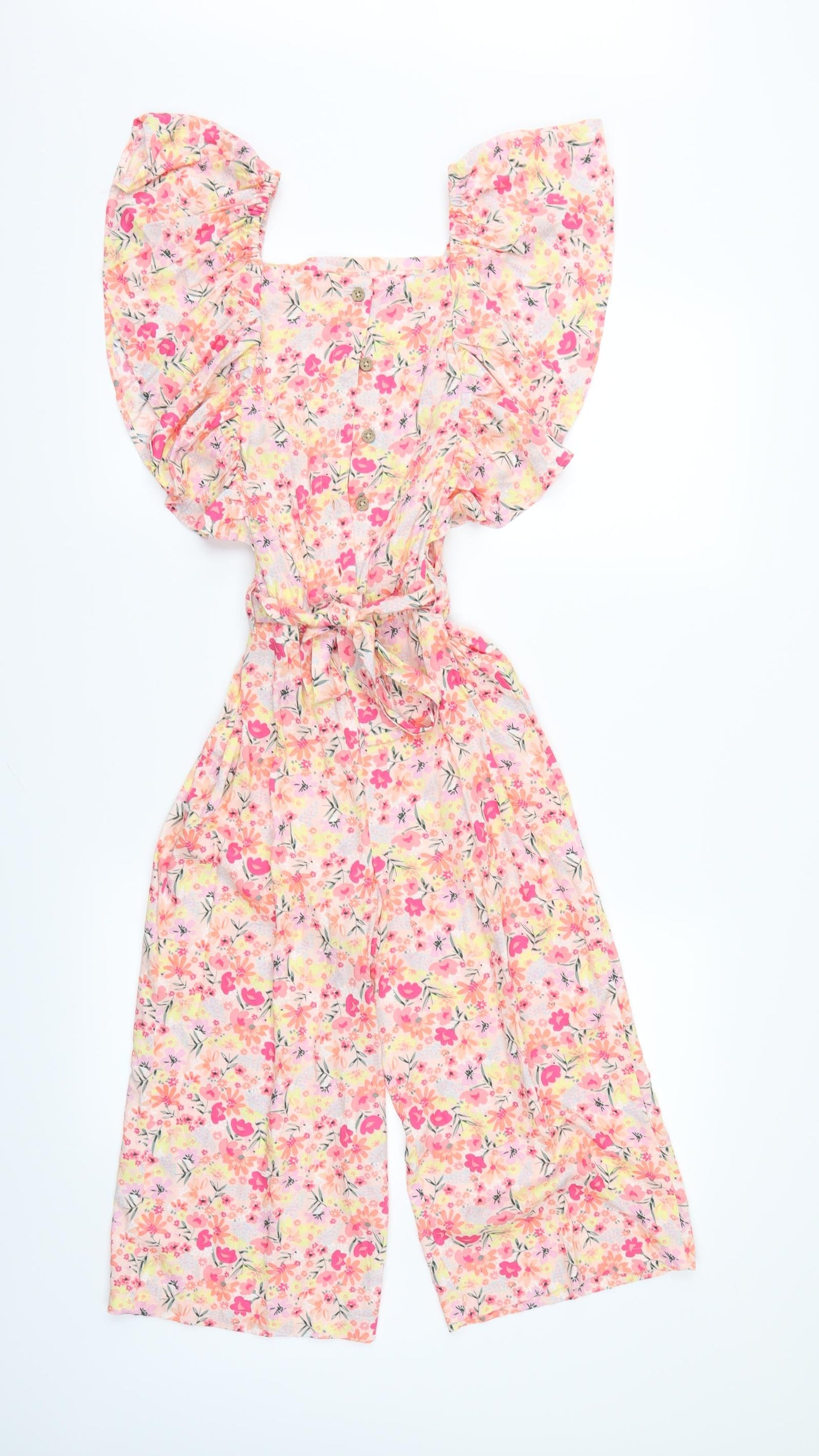 F&F Girls Pink Floral  Bodysuit One-Piece Size 10-11 Years L17 in