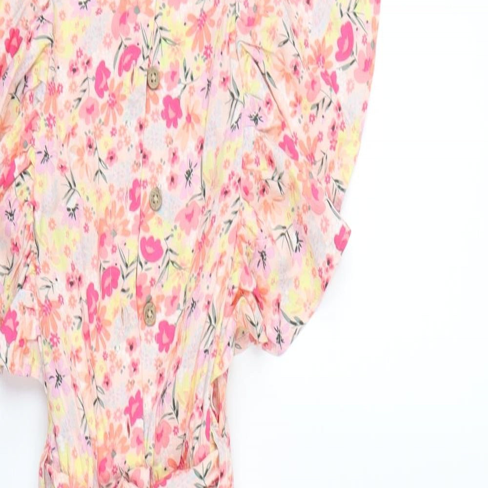 F&F Girls Pink Floral  Bodysuit One-Piece Size 10-11 Years L17 in