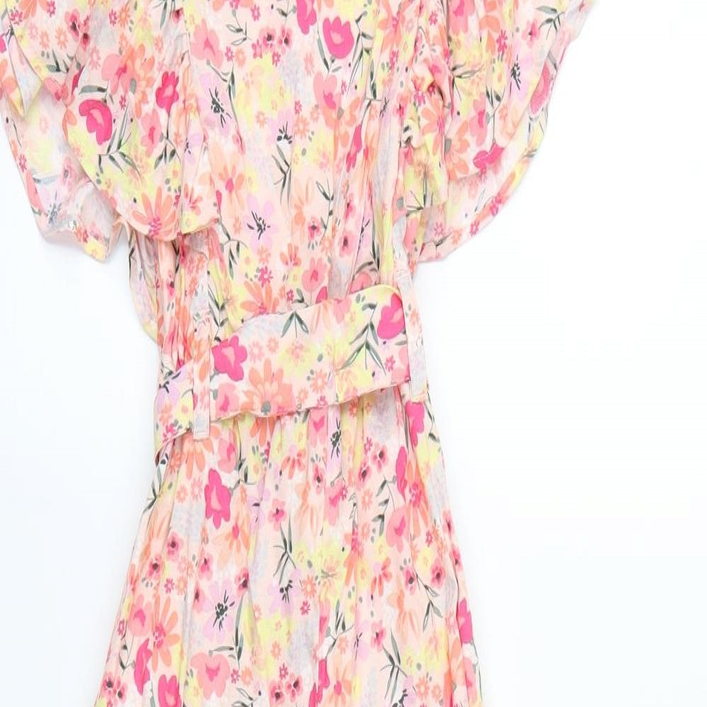 F&F Girls Pink Floral  Bodysuit One-Piece Size 10-11 Years L17 in