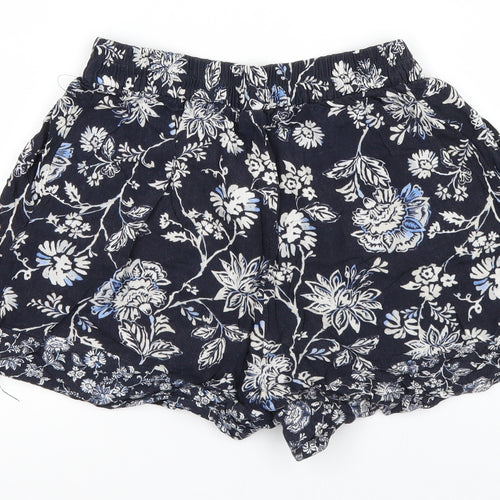 H&M Womens Blue Floral  Hot Pants Shorts Size 4