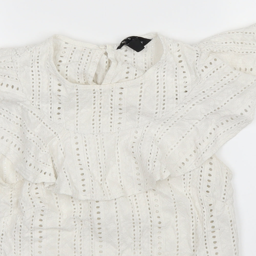New Look Womens White  Knit Basic Blouse Size 8