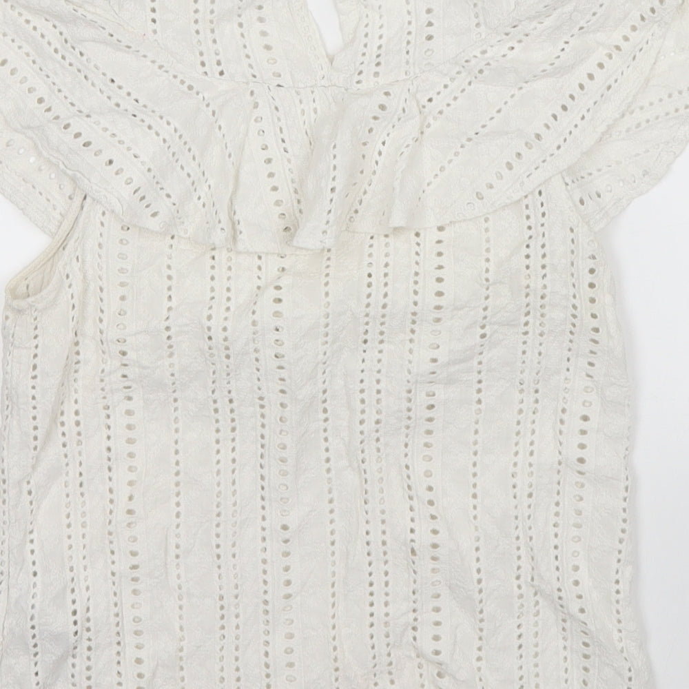 New Look Womens White  Knit Basic Blouse Size 8