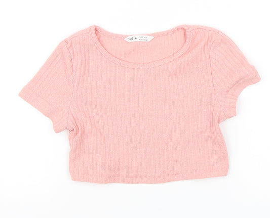 Front view of SHEIN girls’ pink basic t-shirt, size 7, years
