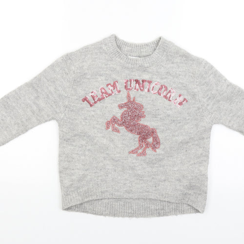Primark Girls Grey   Pullover Jumper   - Team Unicorn