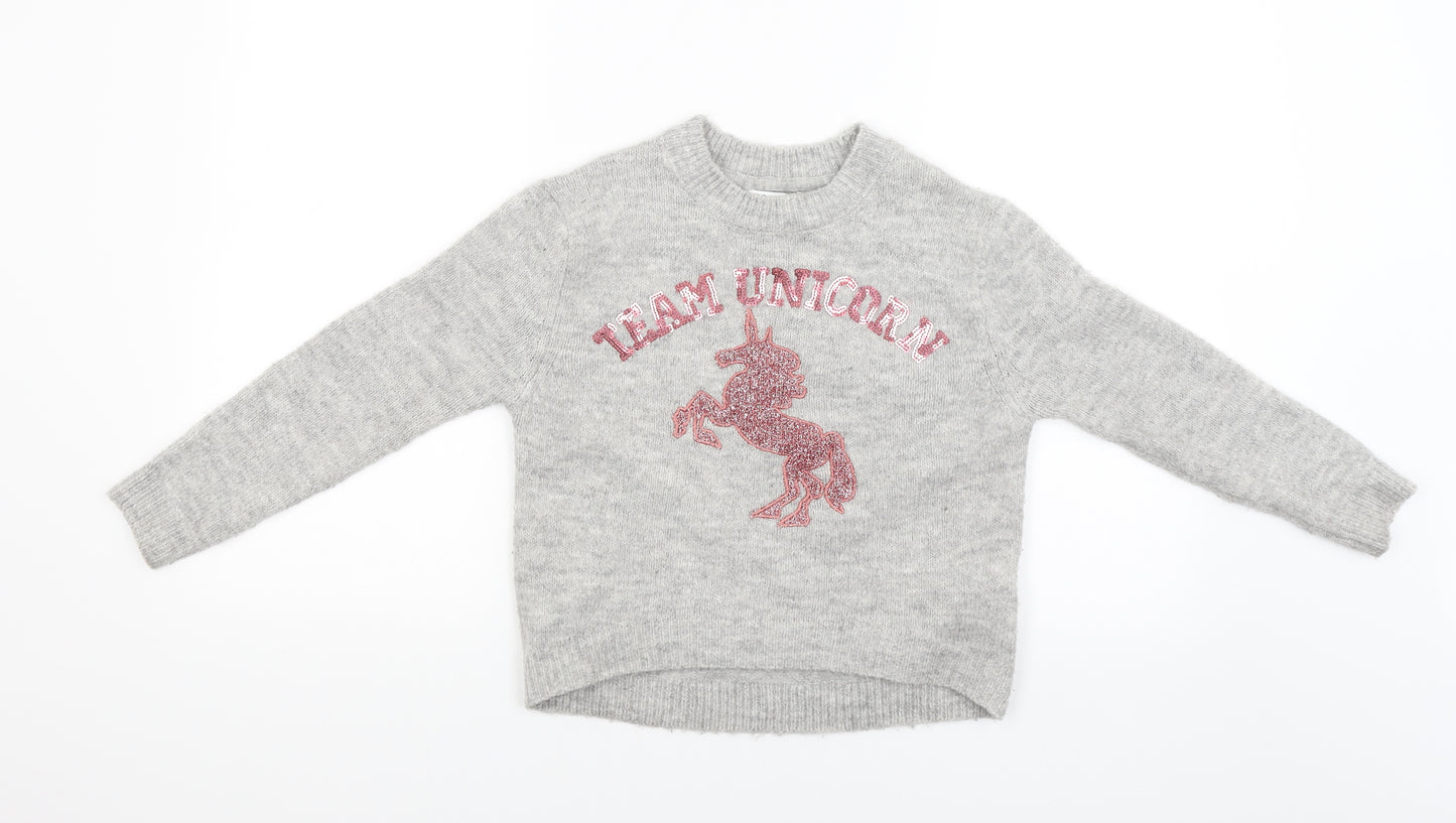 Primark Girls Grey   Pullover Jumper   - Team Unicorn