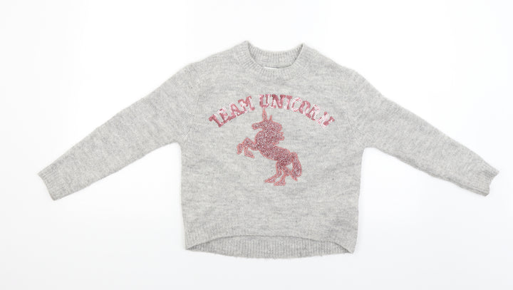 Primark Girls Grey   Pullover Jumper   - Team Unicorn