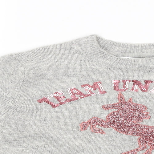 Primark Girls Grey   Pullover Jumper   - Team Unicorn