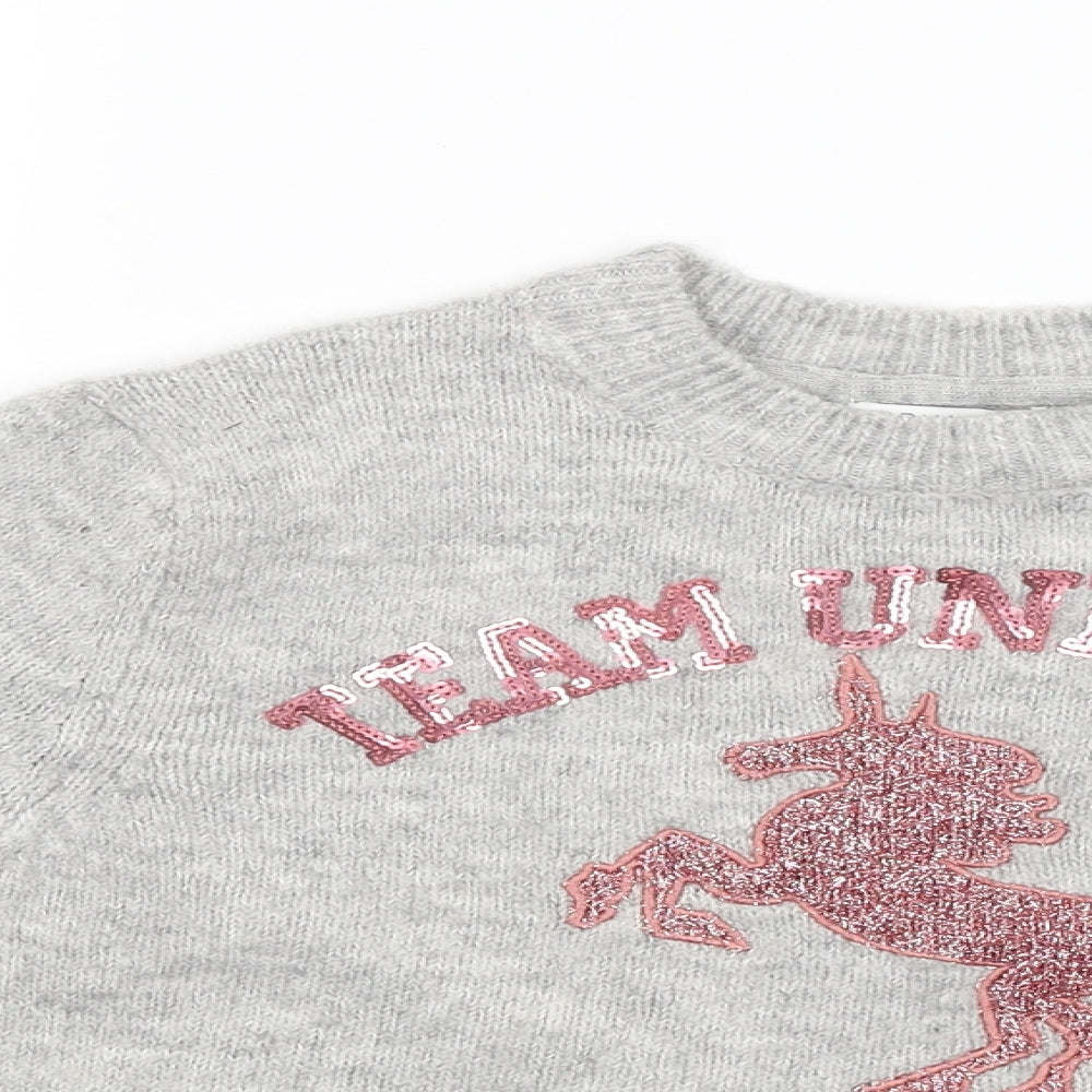 Primark Girls Grey   Pullover Jumper   - Team Unicorn