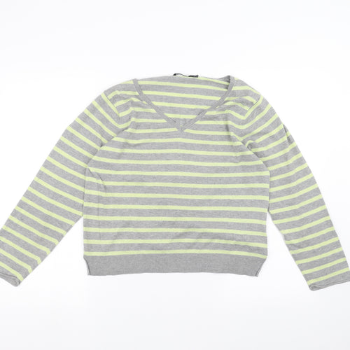 Woolovers Womens Grey Striped  Basic T-Shirt Size S