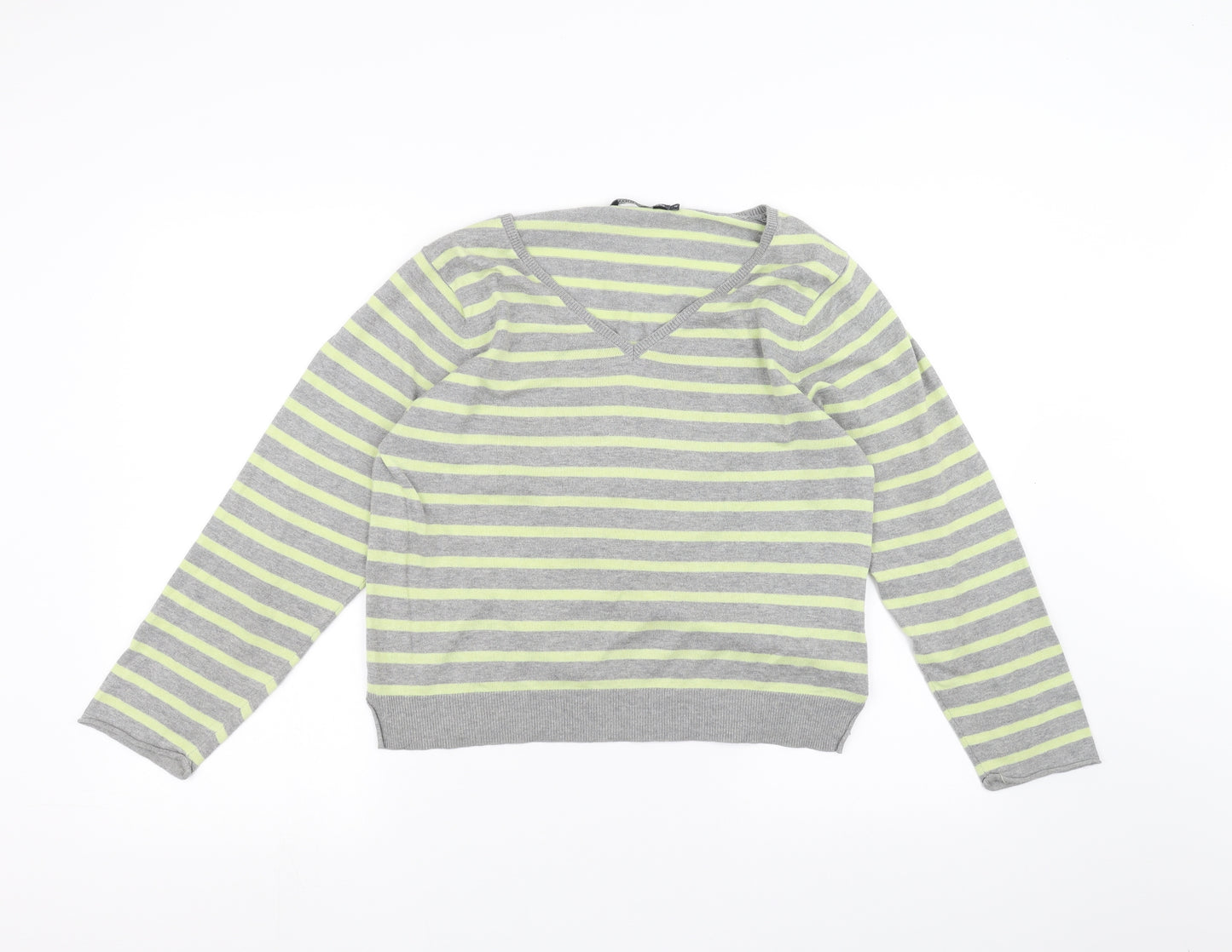 Woolovers Womens Grey Striped  Basic T-Shirt Size S
