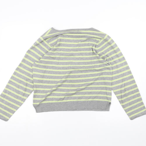 Woolovers Womens Grey Striped  Basic T-Shirt Size S