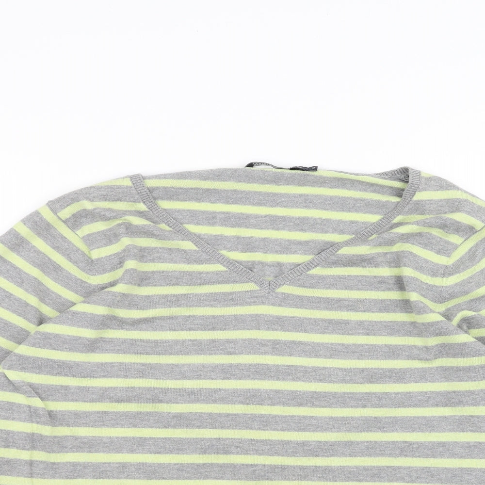 Woolovers Womens Grey Striped  Basic T-Shirt Size S
