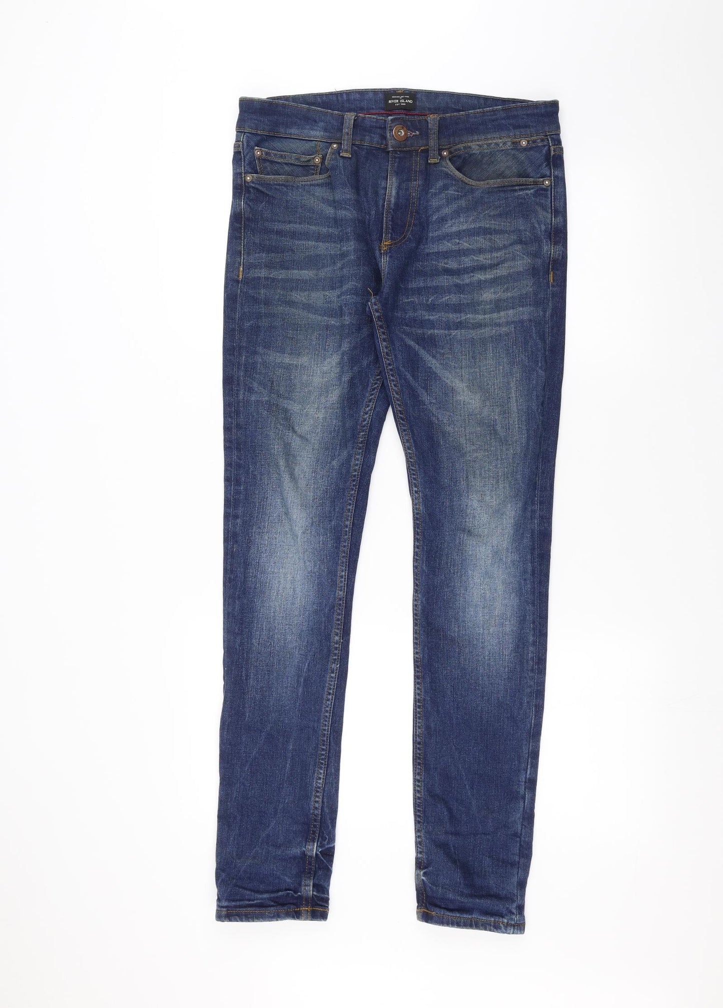 River Island Mens Blue  Denim Straight Jeans Size 30 L30 in