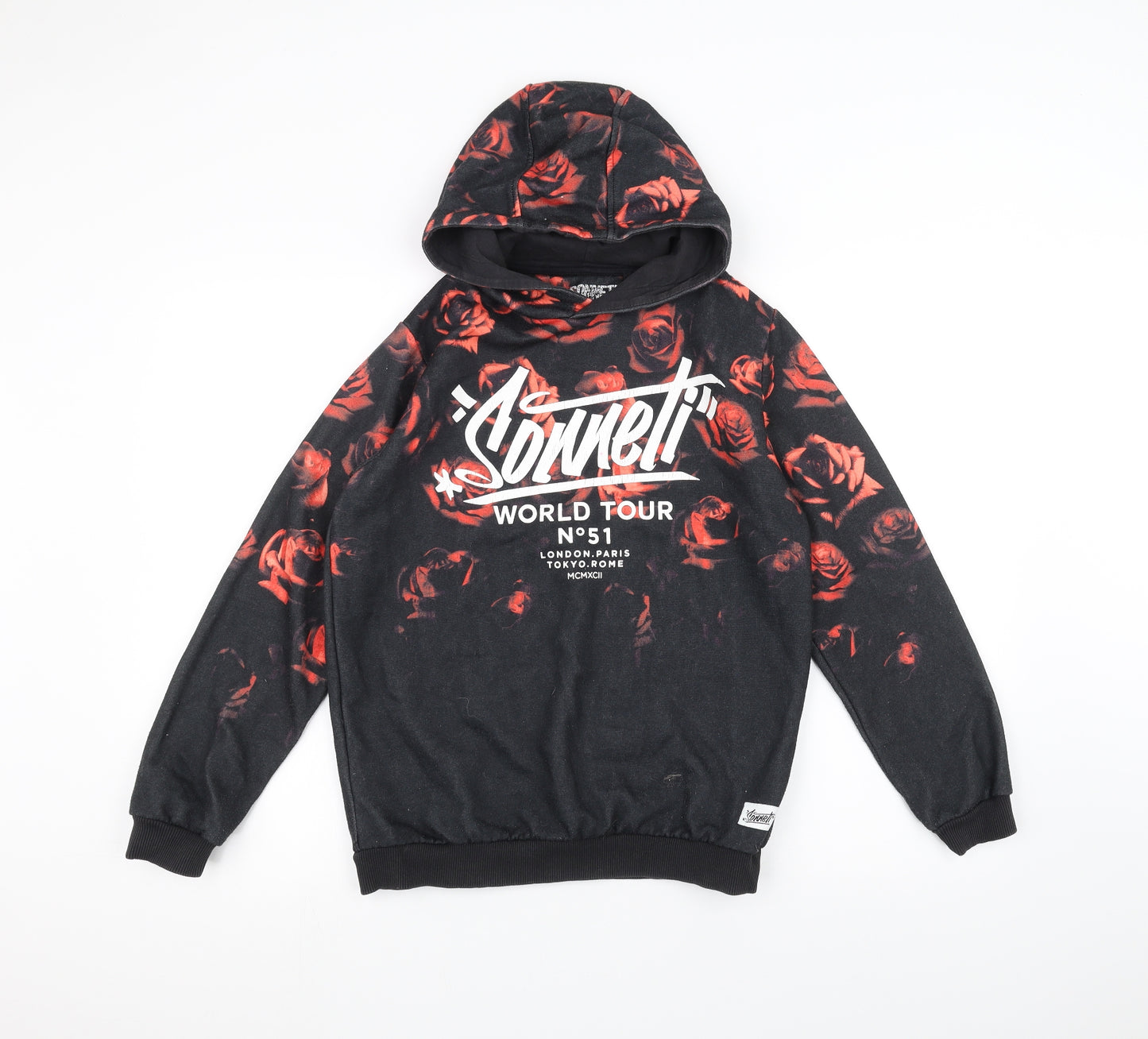 Sonneti Boys Black Floral  Pullover Hoodie Size 13-14 Years