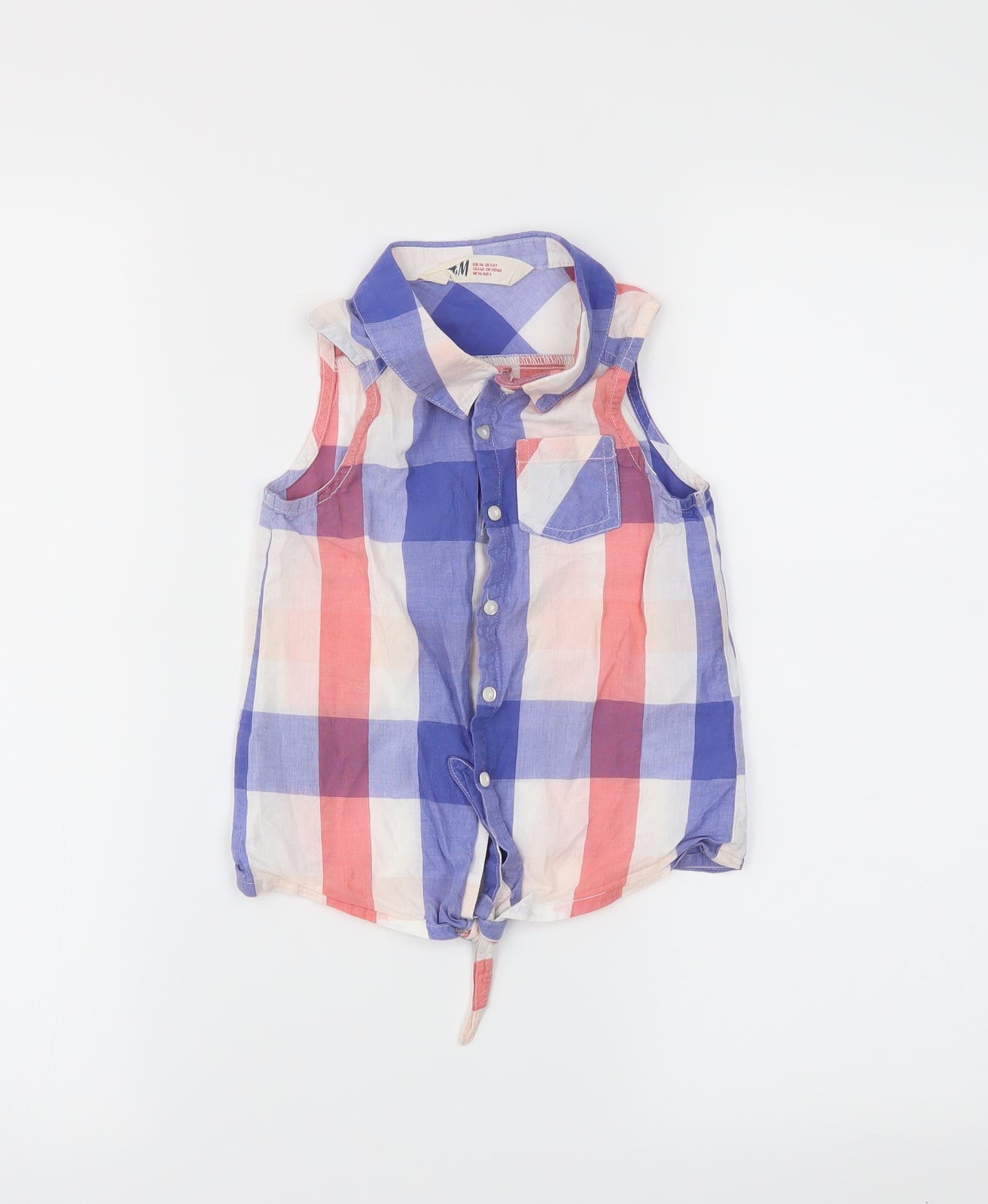 H&M Girls Blue Gingham  Cropped Button-Up Size 6-7 Years