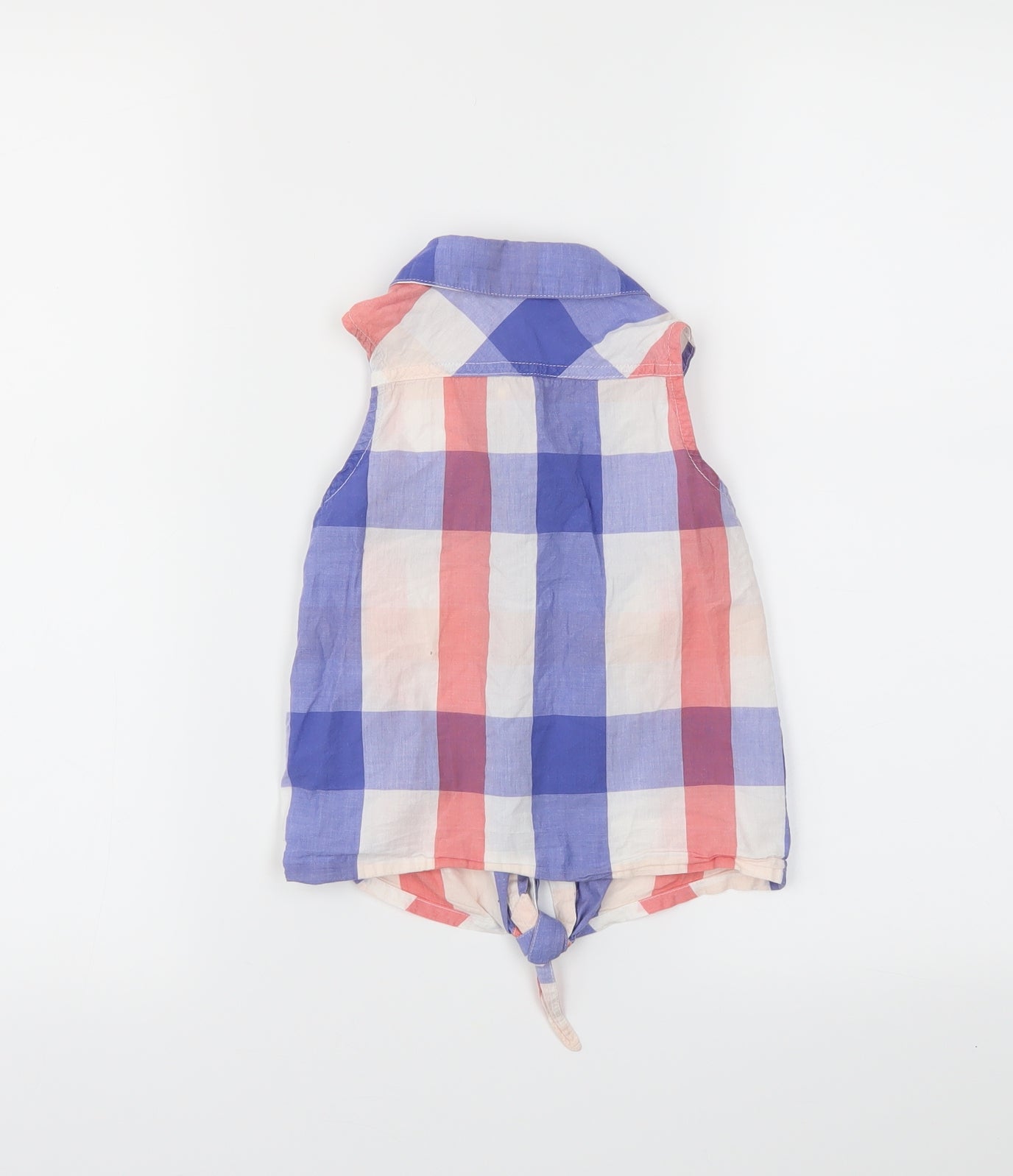 H&M Girls Blue Gingham  Cropped Button-Up Size 6-7 Years