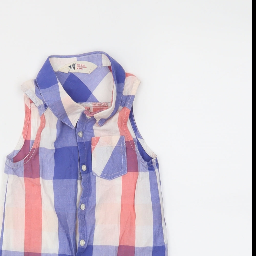 H&M Girls Blue Gingham  Cropped Button-Up Size 6-7 Years