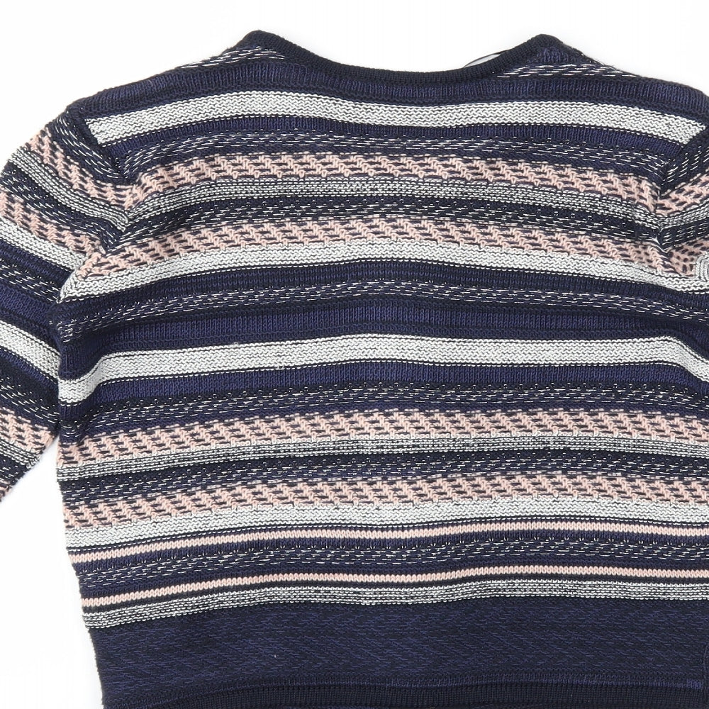 M&S Womens Blue Striped  Full Zip Jumper Size 8